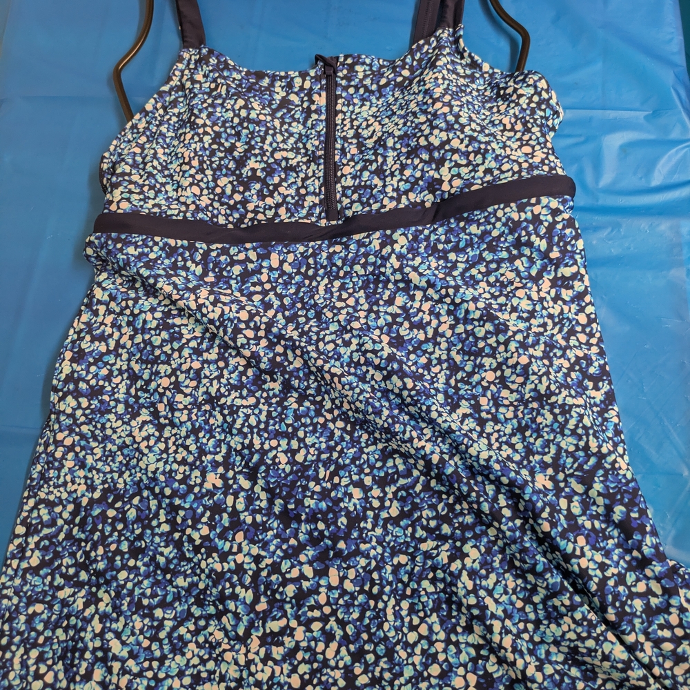 Land's End Blue and White Patterned One Piece Swimsuit